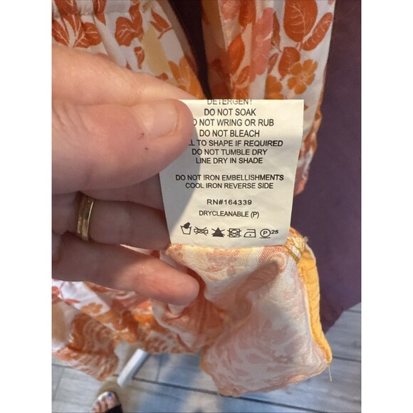 Petal and Pup Odie Dress 10 Orange Beige Floral Print Long Sleeves Rayon BOHO - Picture 8 of 8